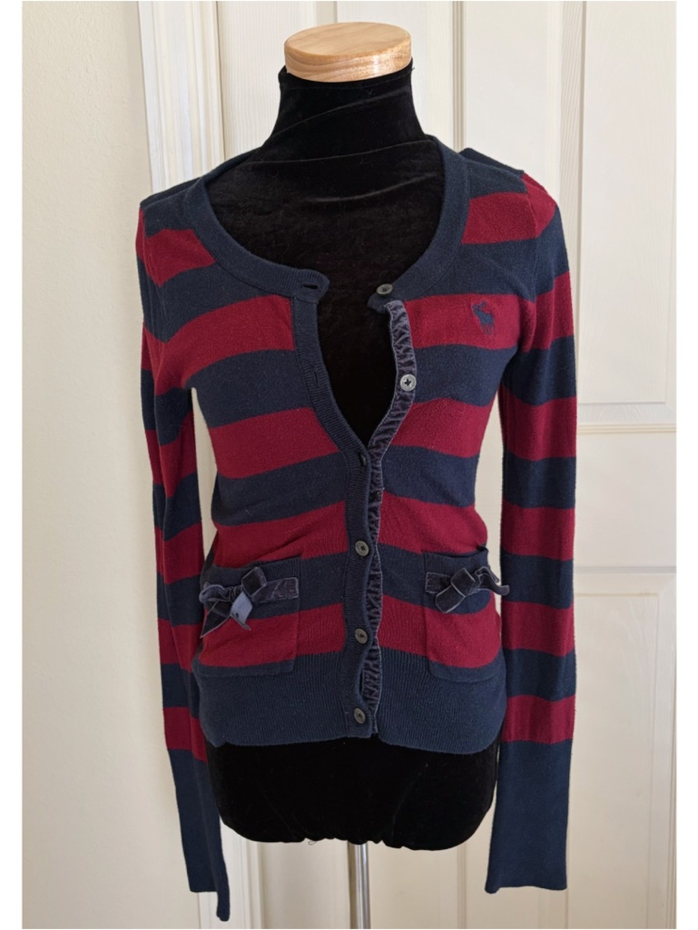 Vintage Abercrombie & Fitch Navy and Red Striped Button Cardigan